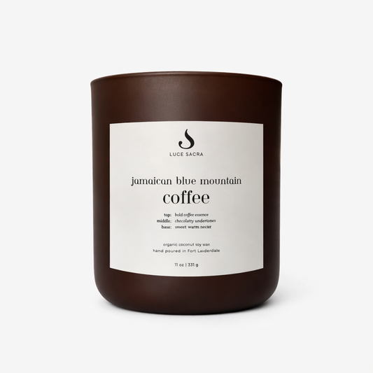 Jamaican Blue Mountain coffee candle with coffee beans and dark chocolate